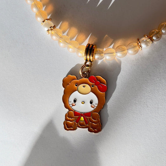 Kitty Bear Necklace - Champagne Glass Beads Hello Kitty Charm - Distinct Designs