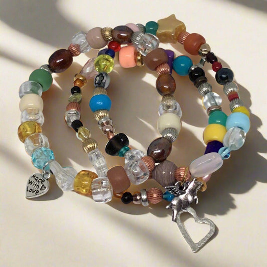 Mixed Media Beaded Bracelet Set | Color Friendship Handmade Jewelry - Distinct Designs