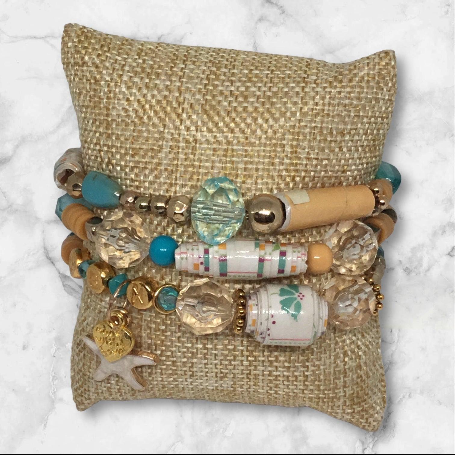 Mixed Media Beaded Charm Bracelet Set | Coastal Landing Handmade Jewelry - Distinct Designs