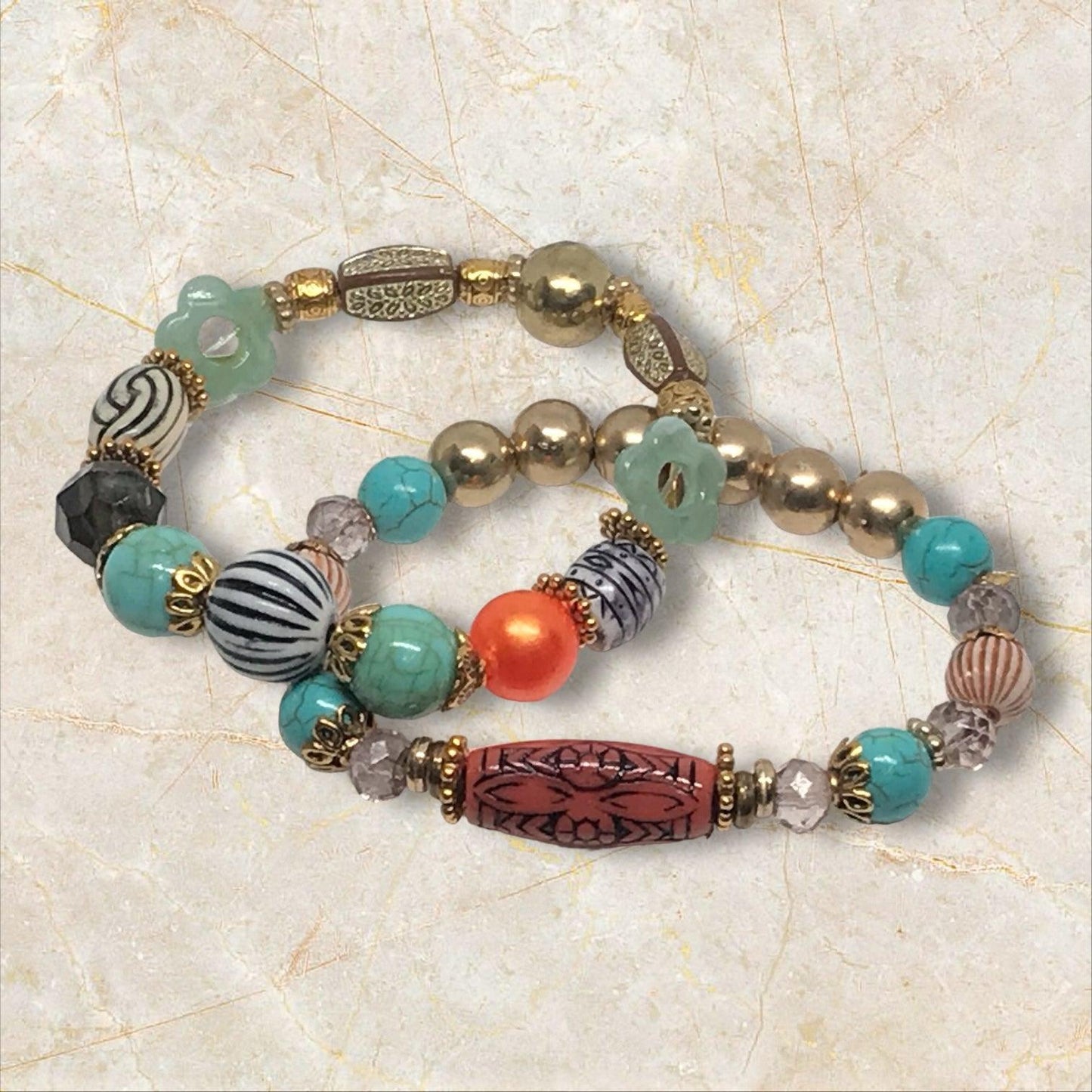 MIxed Media Beaded Stretch Bracelet Set | SouthWest Sands Handmade Jewelry - Distinct Designs