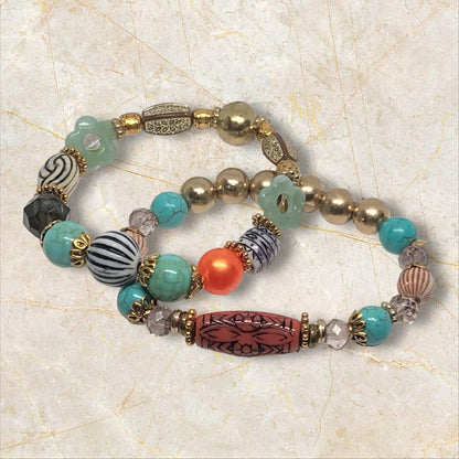 MIxed Media Beaded Stretch Bracelet Set | SouthWest Sands Handmade Jewelry - Distinct Designs
