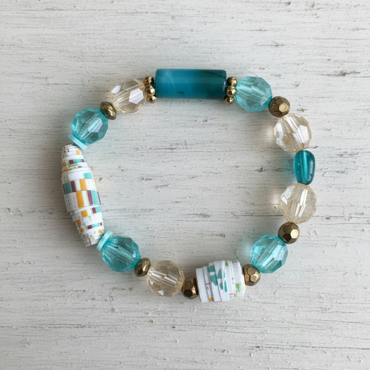 Mixed Media Coastal Stretch Bracelet Set | Island Spirit Handmade Jewelry - Distinct Designs