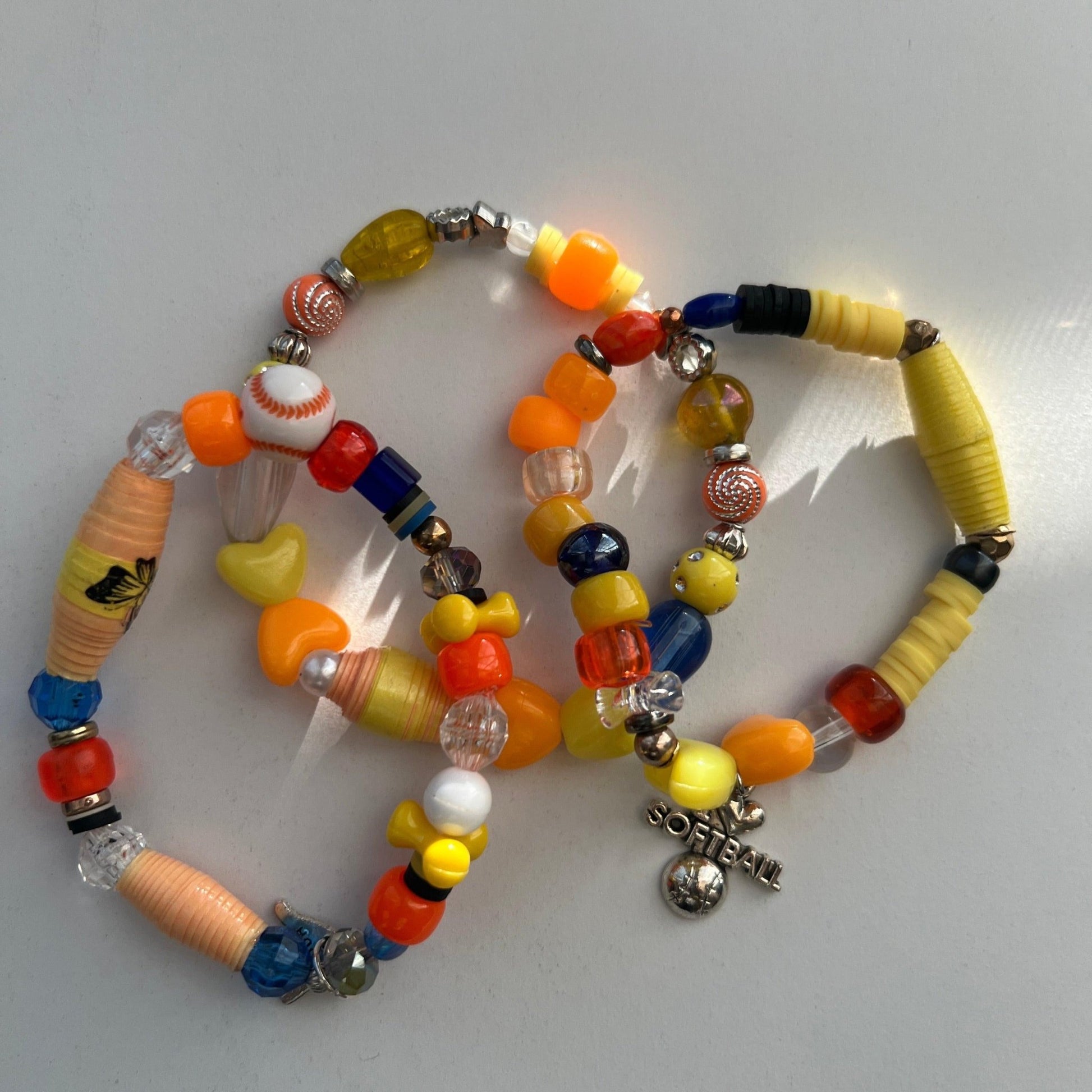 Mixed Media Softball Friendship Bracelet Set | Sporty Chic Handmade Jewelry - Distinct Designs