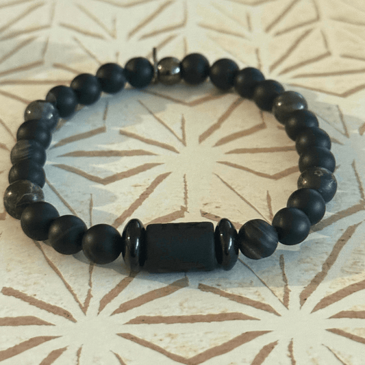 Natural Gemstone Beaded Stretch Bracelet | Celestial Shadows Handmade Jewelry - Distinct Designs