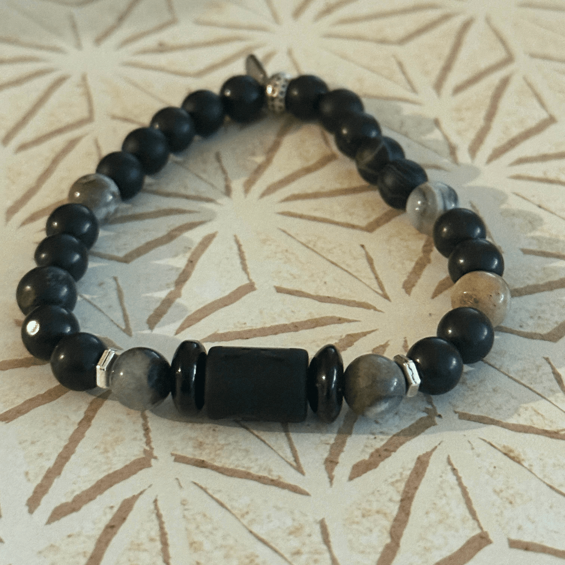 Natural Gemstone Beaded Stretch Bracelet | Celestial Shadows Handmade Jewelry - Distinct Designs