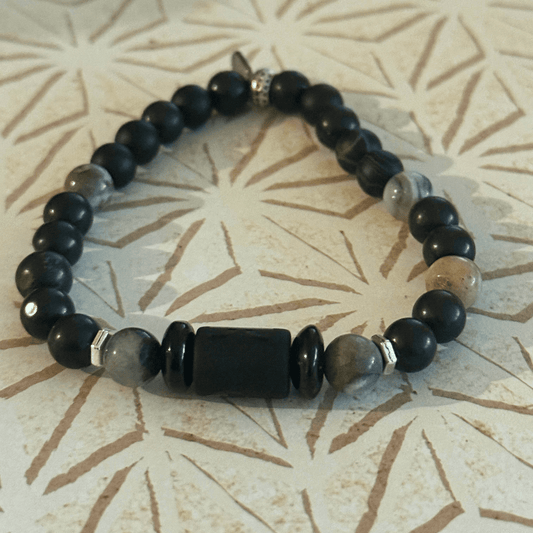 Natural Gemstone Beaded Stretch Bracelet | Celestial Shadows Handmade Jewelry - Distinct Designs