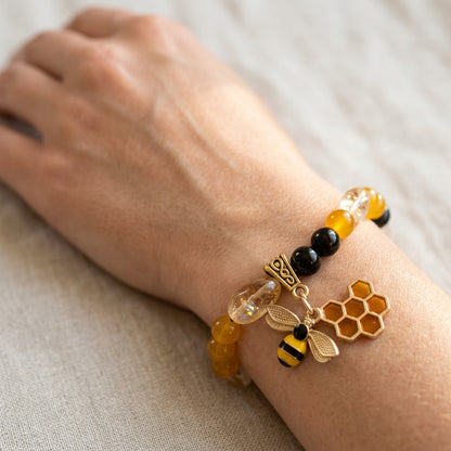 Bumblebee-Inspired Gemstone Beaded Handcrafted Bracelet