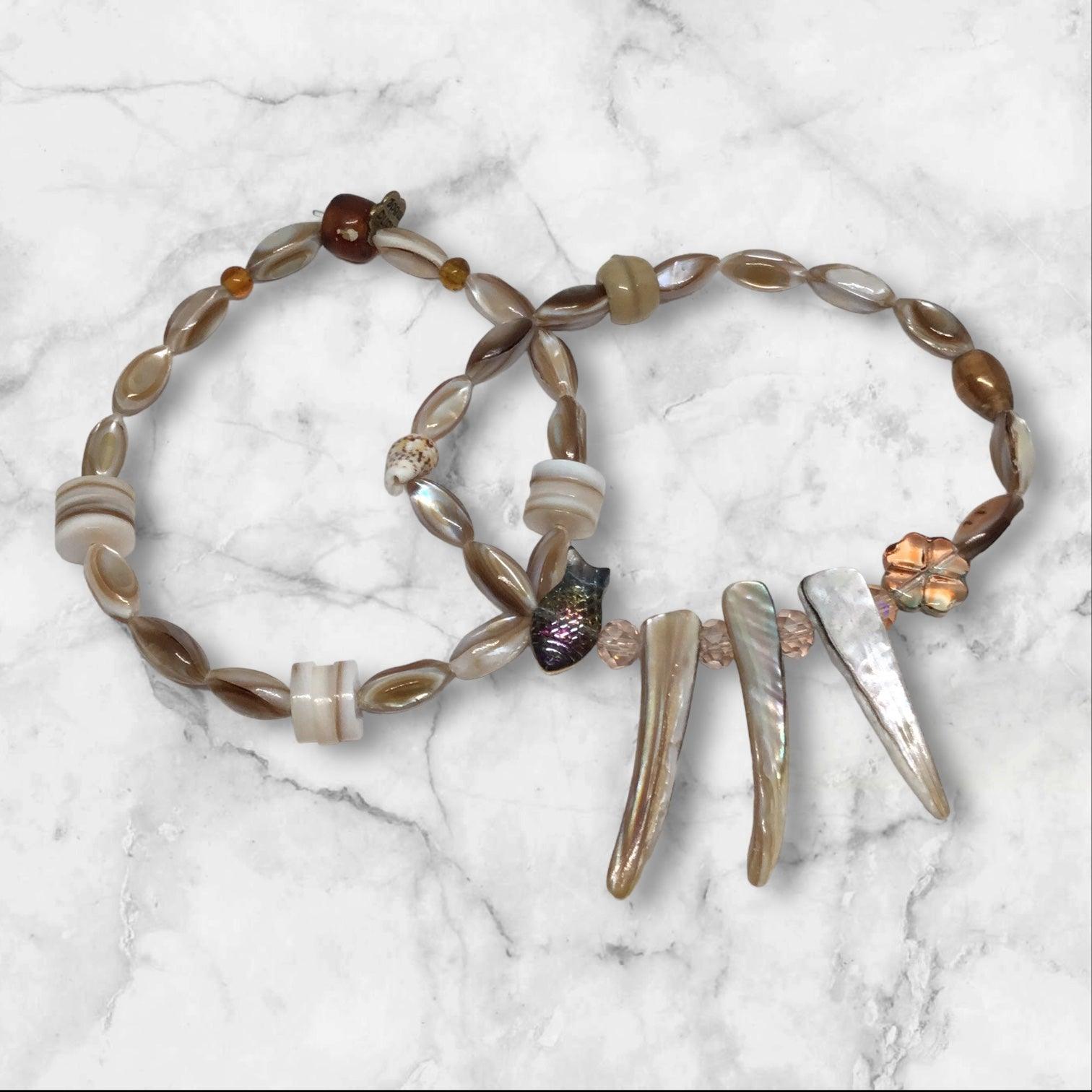 Natural Shell Beaded Bracelet Set |Coastal Landing Handmade Jewelry - Distinct Designs