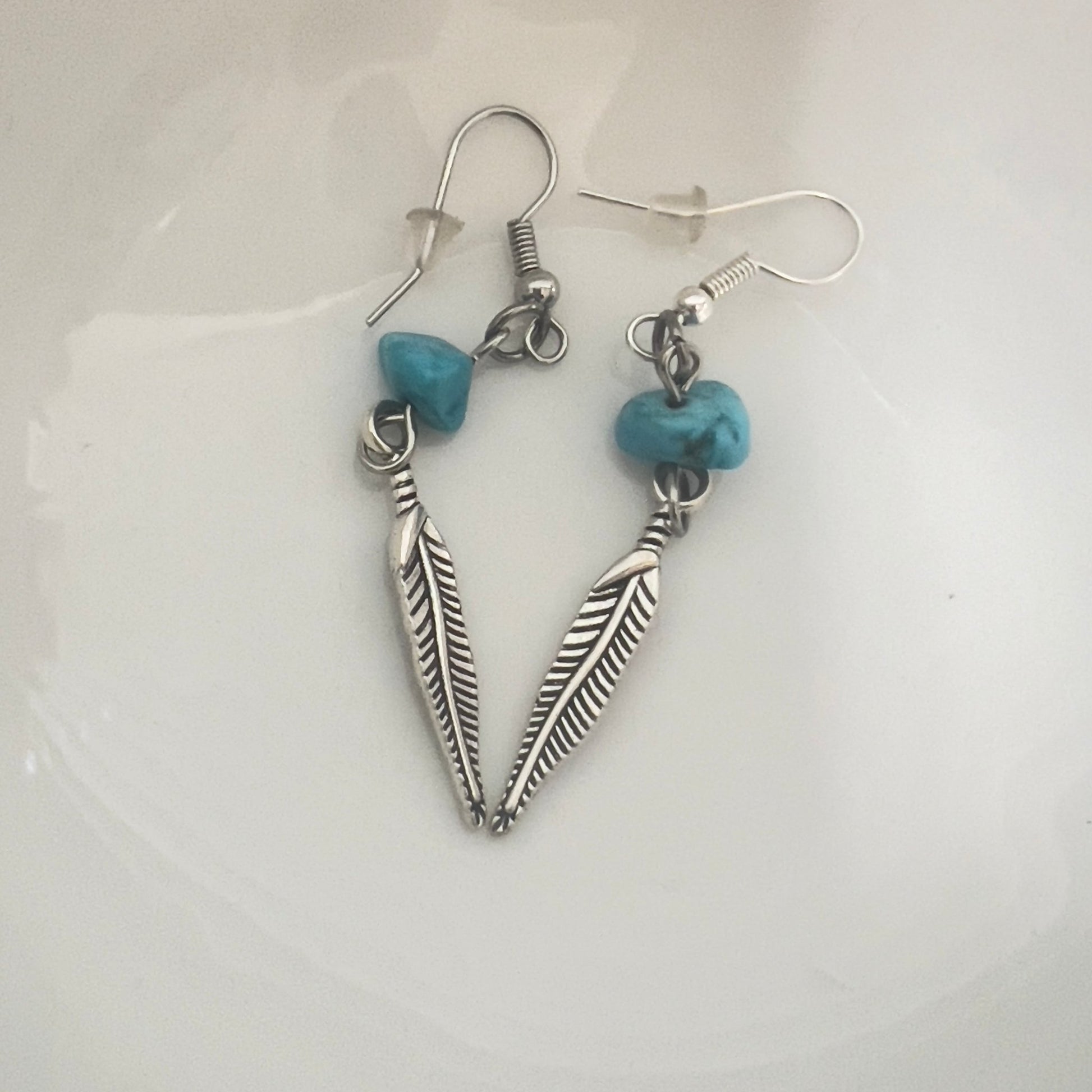 Natural Stone Feather Dangle Earrings | Southwestern Tribal Boho Handmade Jewelry - Distinct Designs