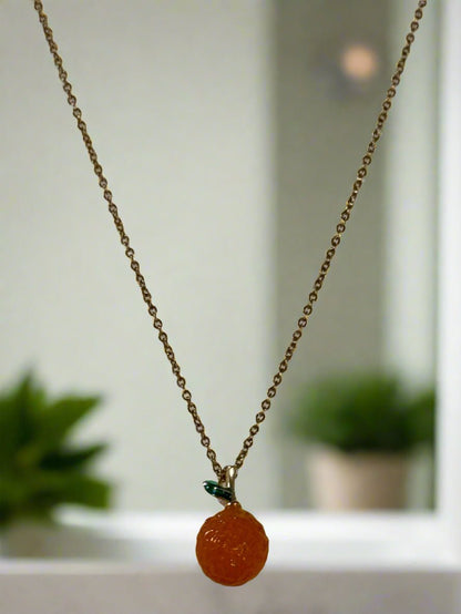 Orange Lampwork Pendant Necklace | Whimsical Minimalist Hypoallernenic Handmande Jewelry - Distinct Designs