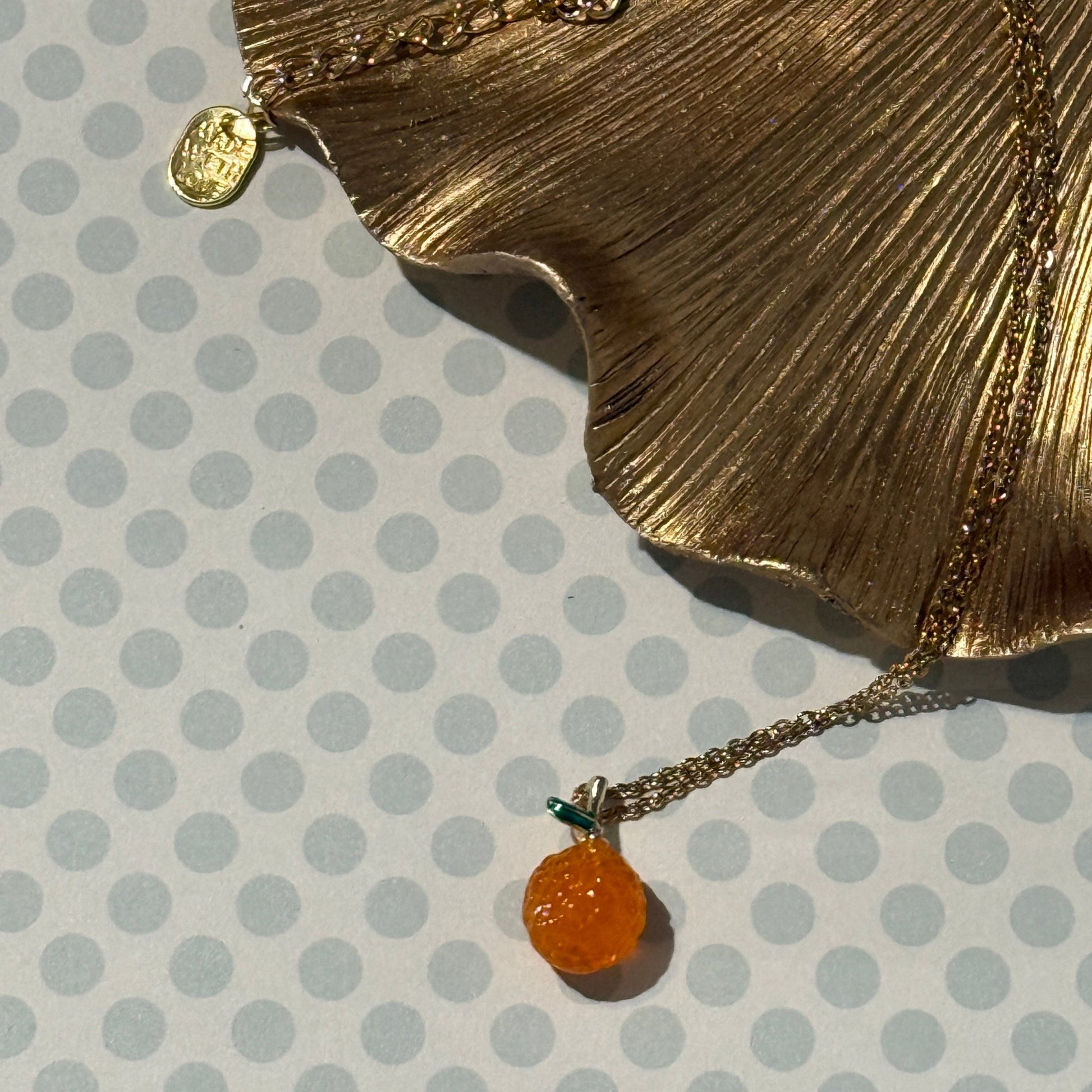 Orange Lampwork Pendant Necklace | Whimsical Minimalist Hypoallernenic Handmande Jewelry - Distinct Designs