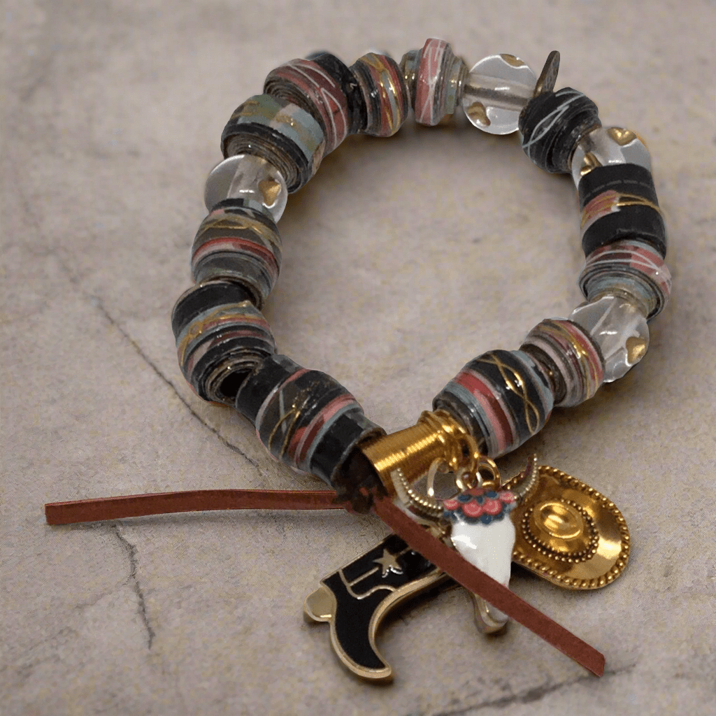 Out West | Eclectic Western Charm Mixed Media Stretch Bracelet - Distinct Designs