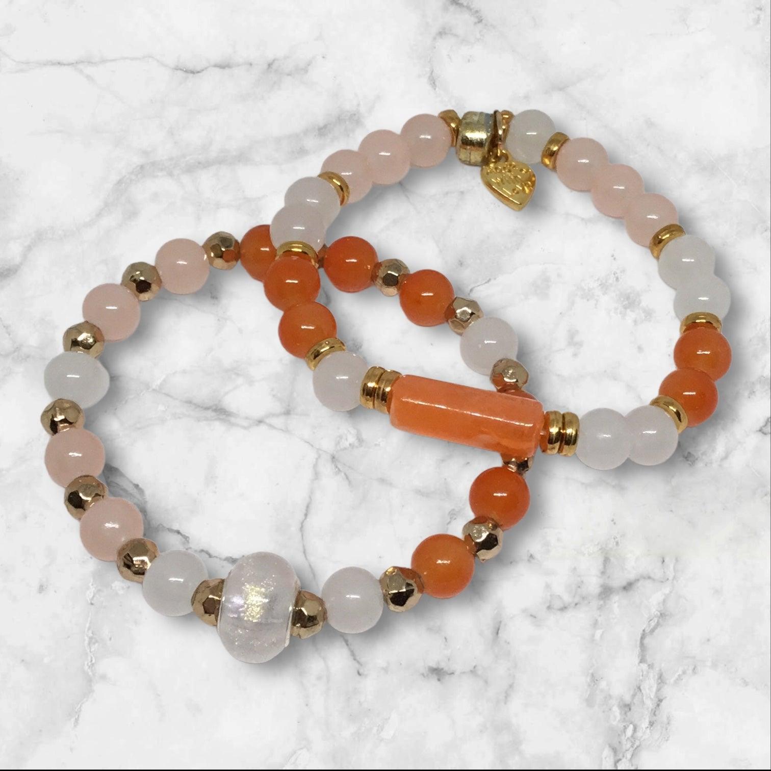 Peaches & Cream Glass Bead Bracelet Set - Soft & Delicate - Distinct Designs
