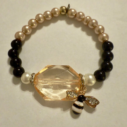 Pearl Glass Beaded Stretch Charm Bracelet | Classic Elegance Handmade Jewelry - Distinct Designs