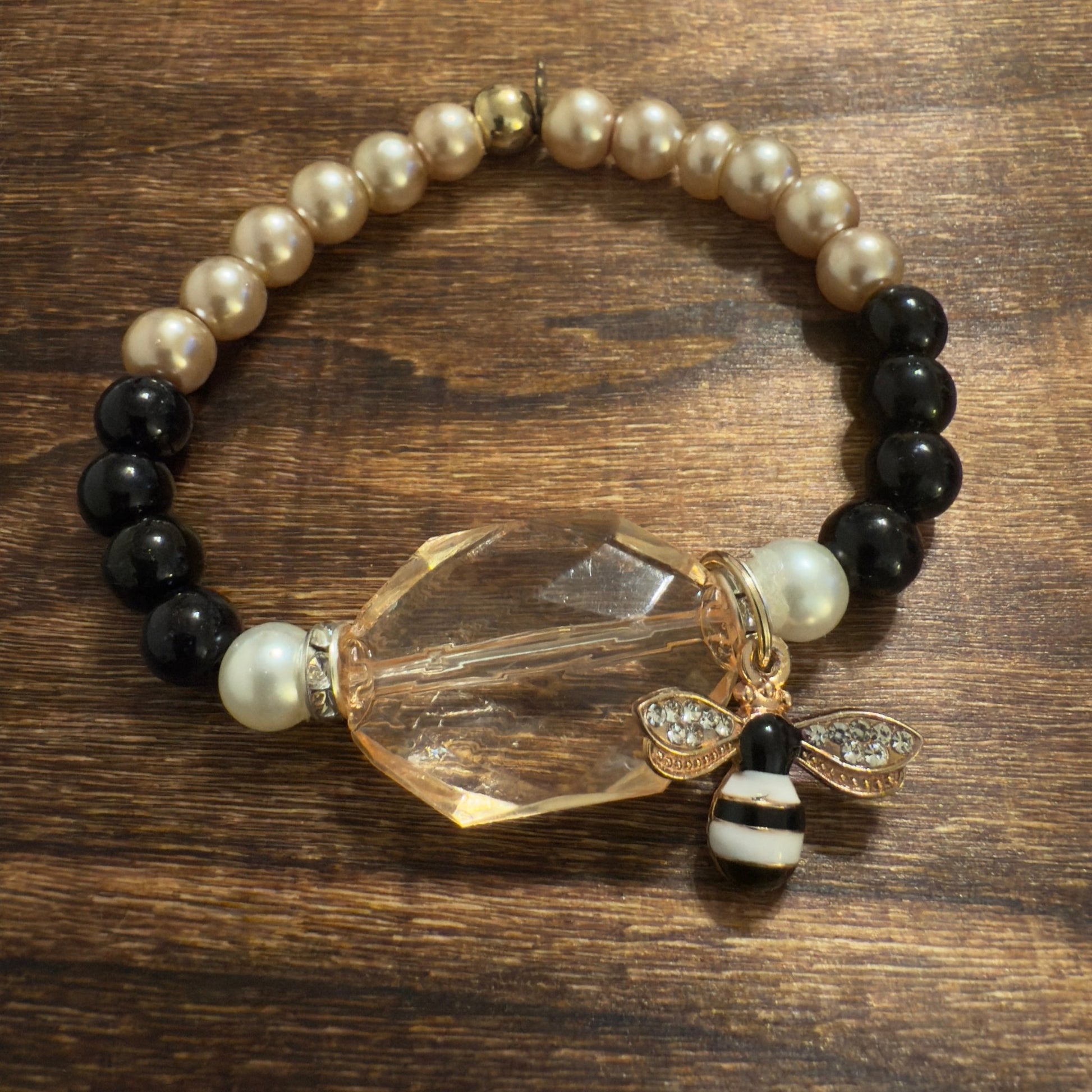 Pearl Glass Beaded Stretch Charm Bracelet | Classic Elegance Handmade Jewelry - Distinct Designs