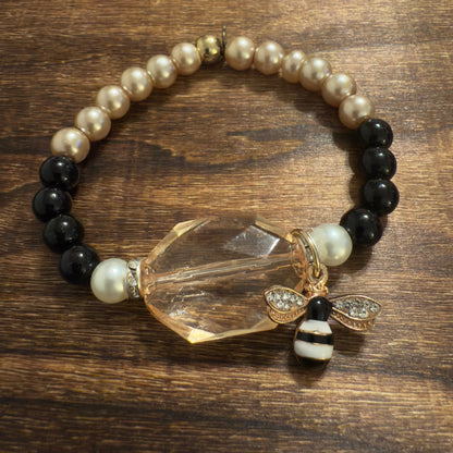 Pearl Glass Beaded Stretch Charm Bracelet | Classic Elegance Handmade Jewelry - Distinct Designs