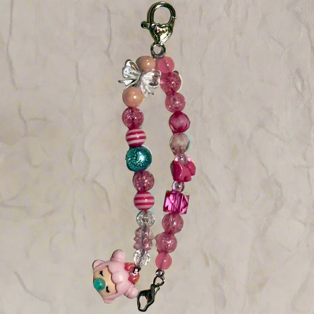 Pink Kawaii - Inspired Beaded Bag Charm | Girly Handmade Keychain Accessory - Distinct Designs