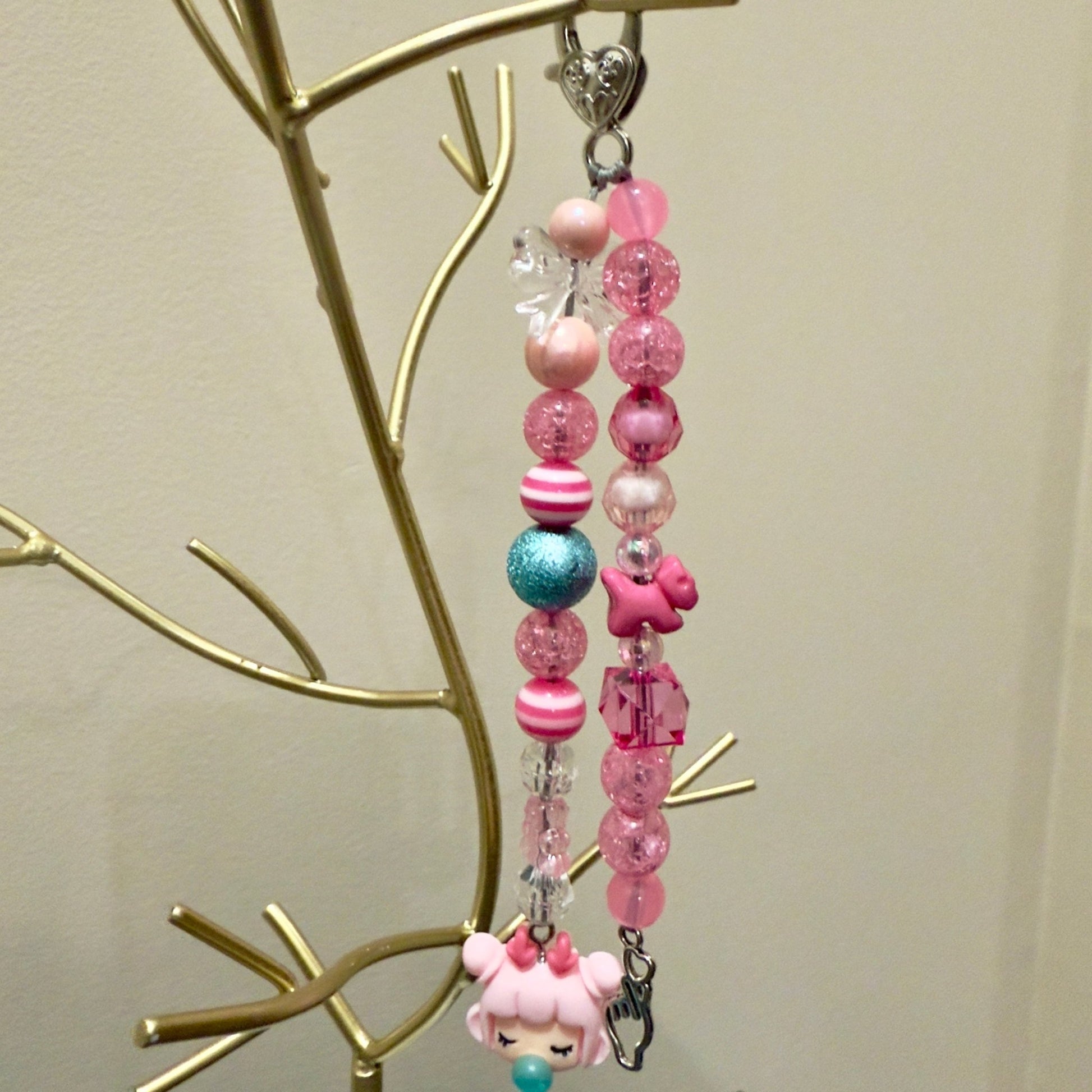 Pink Kawaii - Inspired Beaded Bag Charm | Girly Handmade Keychain Accessory - Distinct Designs