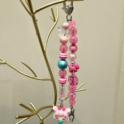 Pink Kawaii - Inspired Beaded Bag Charm | Girly Handmade Keychain Accessory - Distinct Designs