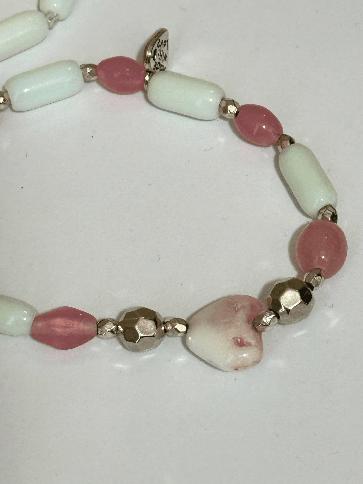 Pink & White Glass Beads Stretch Bracelet | - Distinct Designs