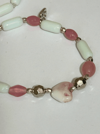 Pink & White Glass Beads Stretch Bracelet | - Distinct Designs