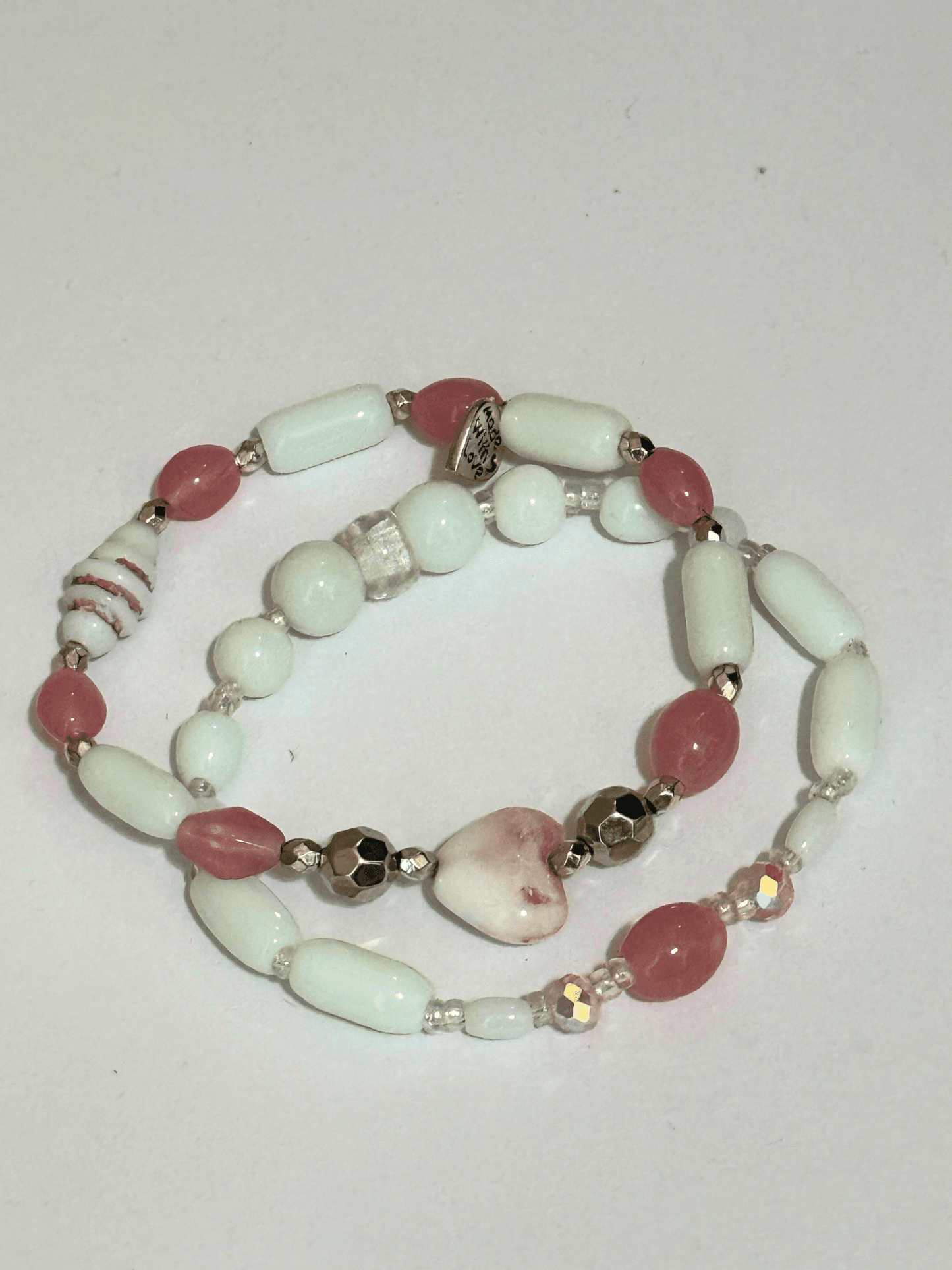 Pink & White Glass Beads Stretch Bracelet | - Distinct Designs