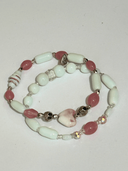Pink & White Glass Beads Stretch Bracelet | - Distinct Designs
