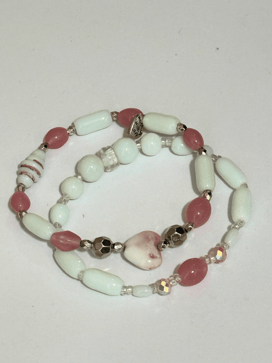 Pink & White Glass Beads Stretch Bracelet | - Distinct Designs