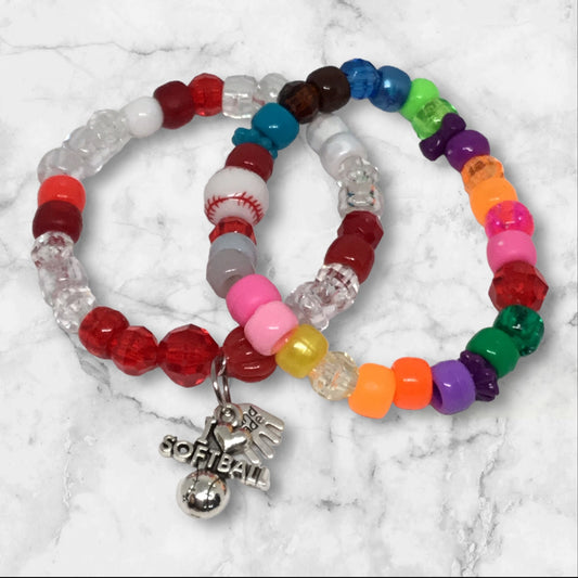 I Love Softball - Red | Softball Unique Stretch Charm Bracelet Set