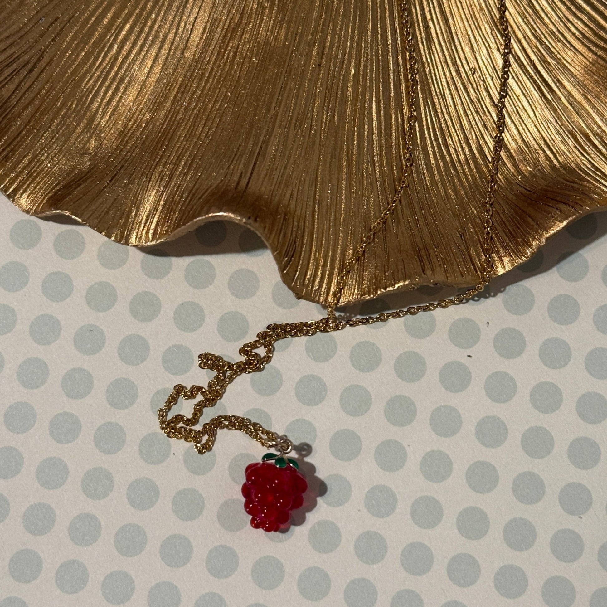 Raspberry Lampwork Pendant Necklace | Whimsical Minimalist Hypoallergenic Handmande Jewelry - Distinct Designs