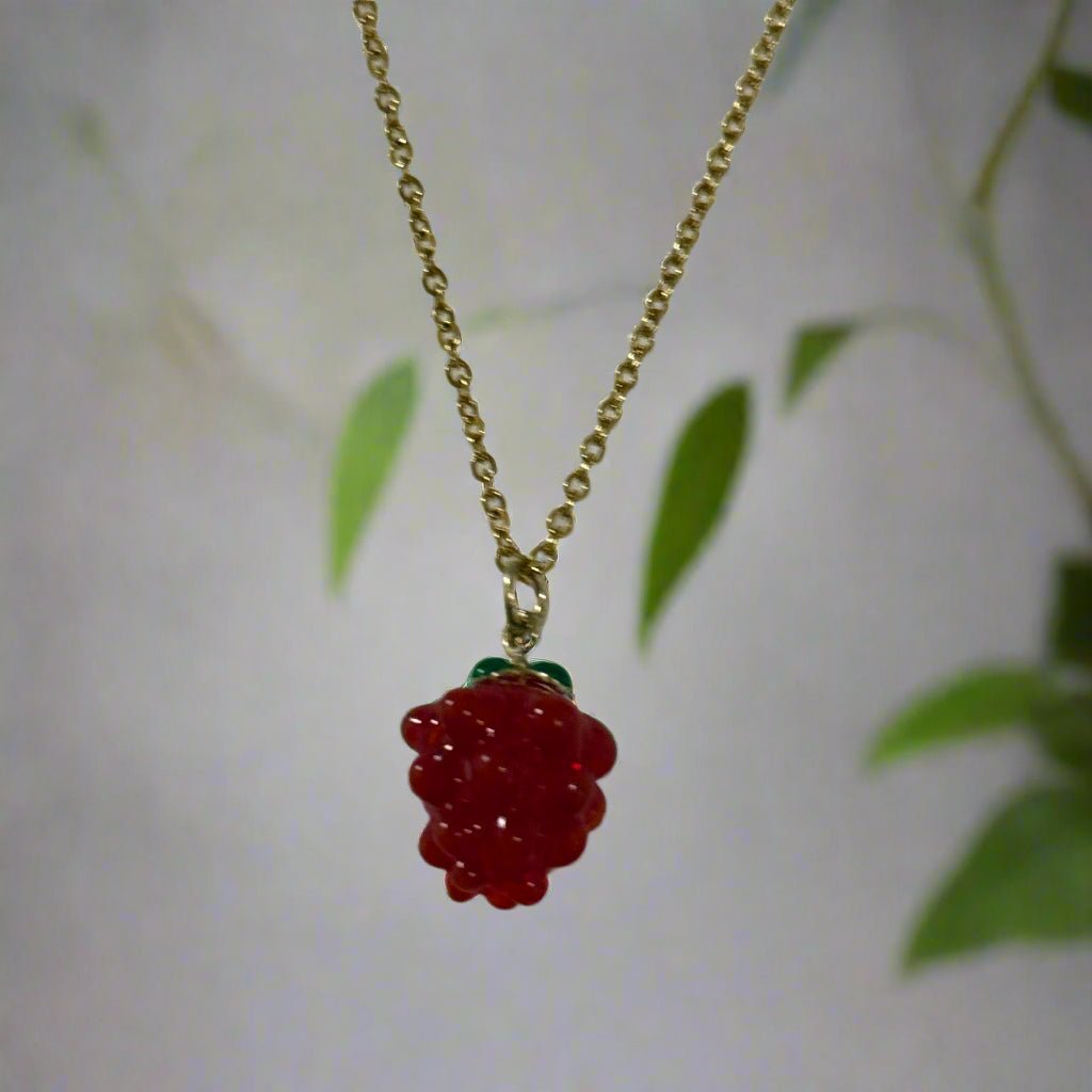 Raspberry Lampwork Pendant Necklace | Whimsical Minimalist Hypoallergenic Handmande Jewelry - Distinct Designs