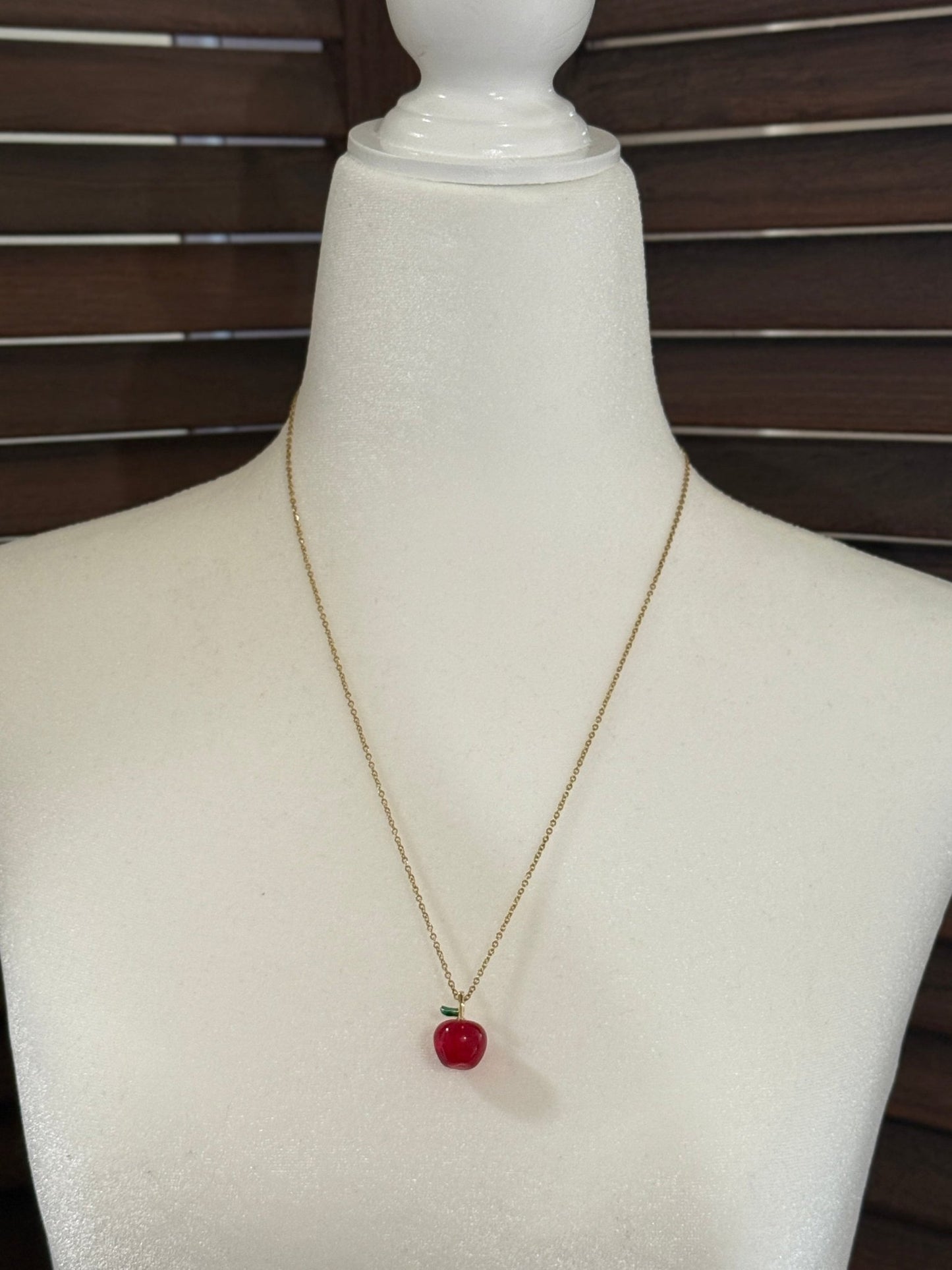 Red Apple Lampwork Pendant Necklace | Whimsical Minimalist Hypoallergenic Handmande Jewelry - Distinct Designs