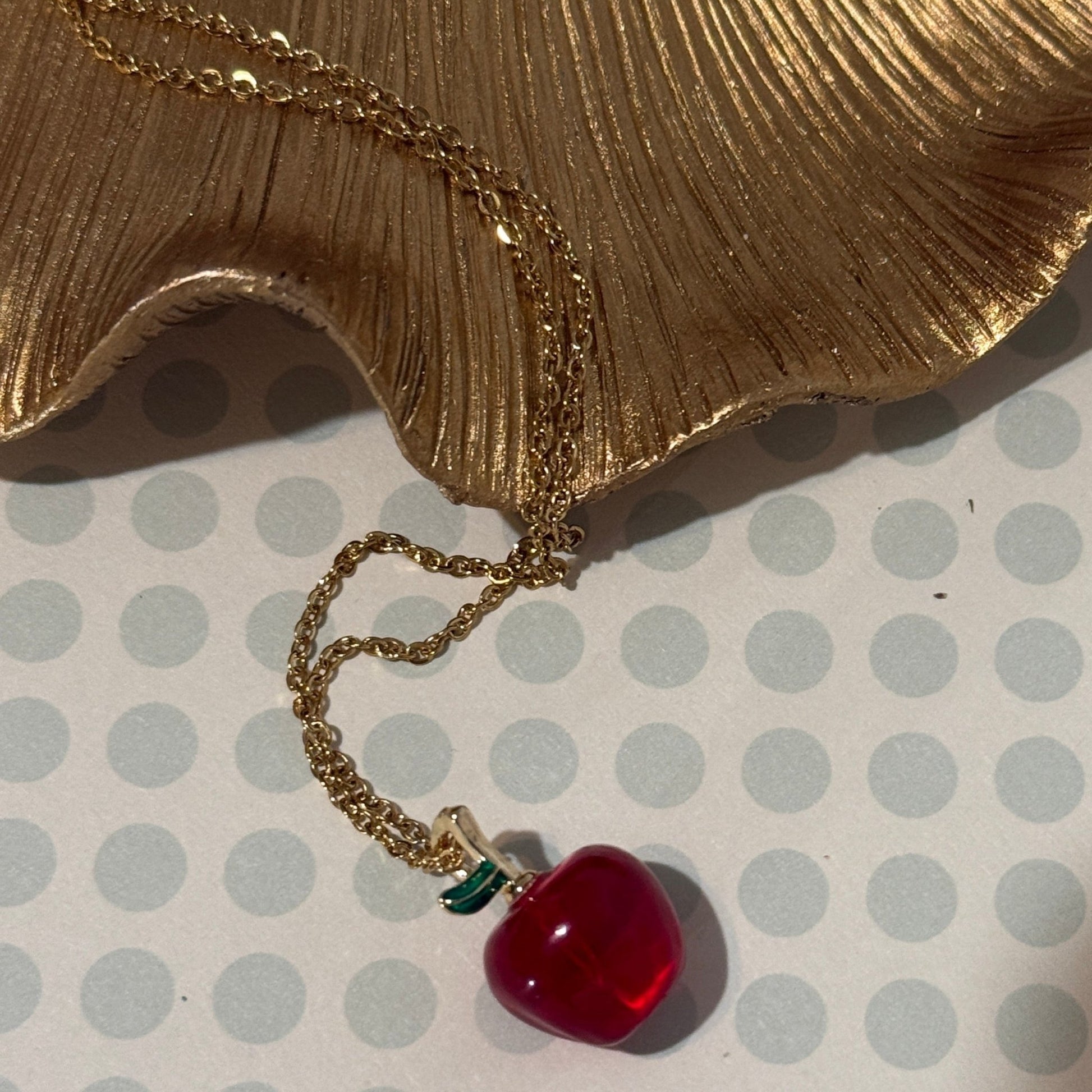 Red Apple Lampwork Pendant Necklace | Whimsical Minimalist Hypoallergenic Handmande Jewelry - Distinct Designs