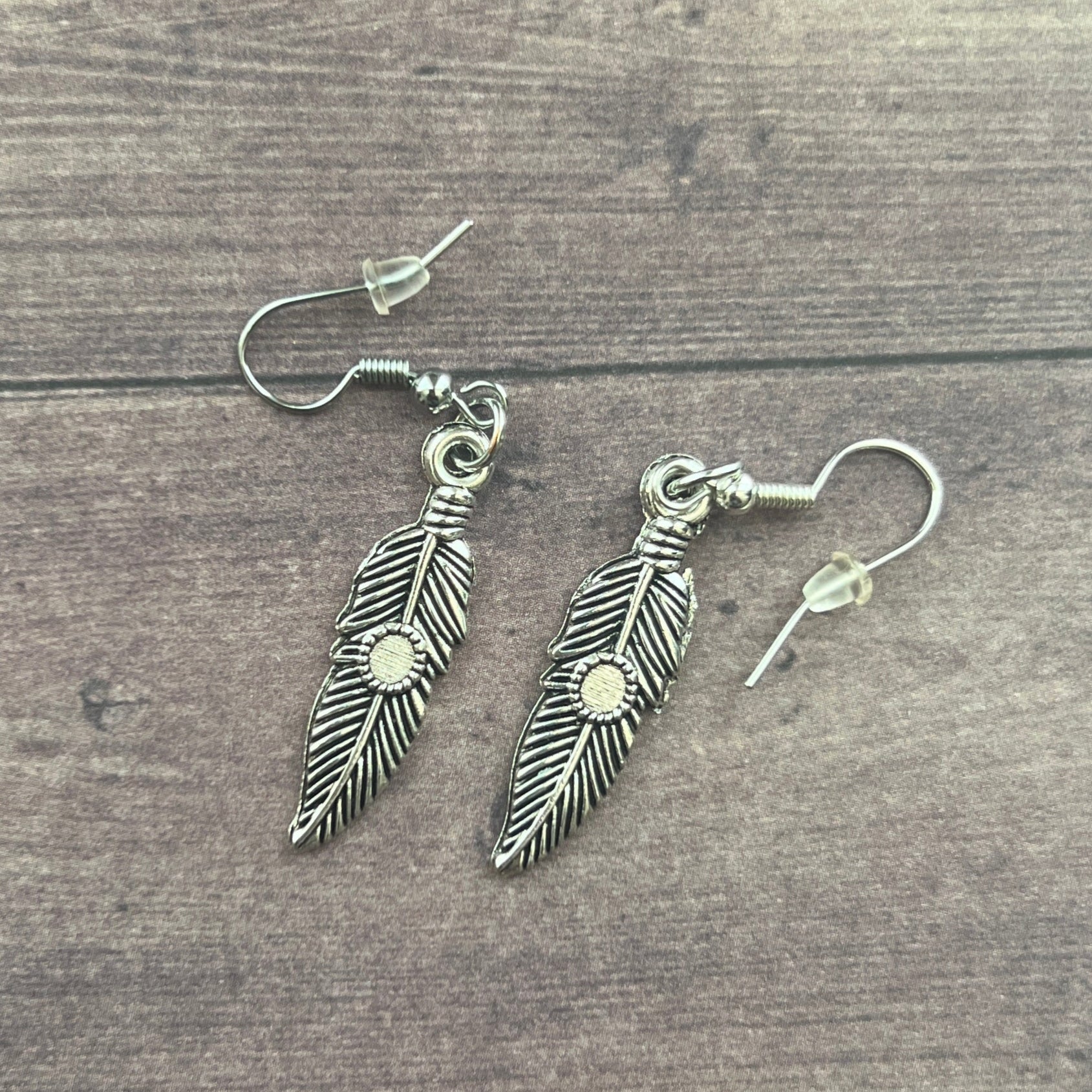 Silver Dangle Feather Earrings | Southwestern Tribal Boho Handmade Jewelry - Distinct Designs