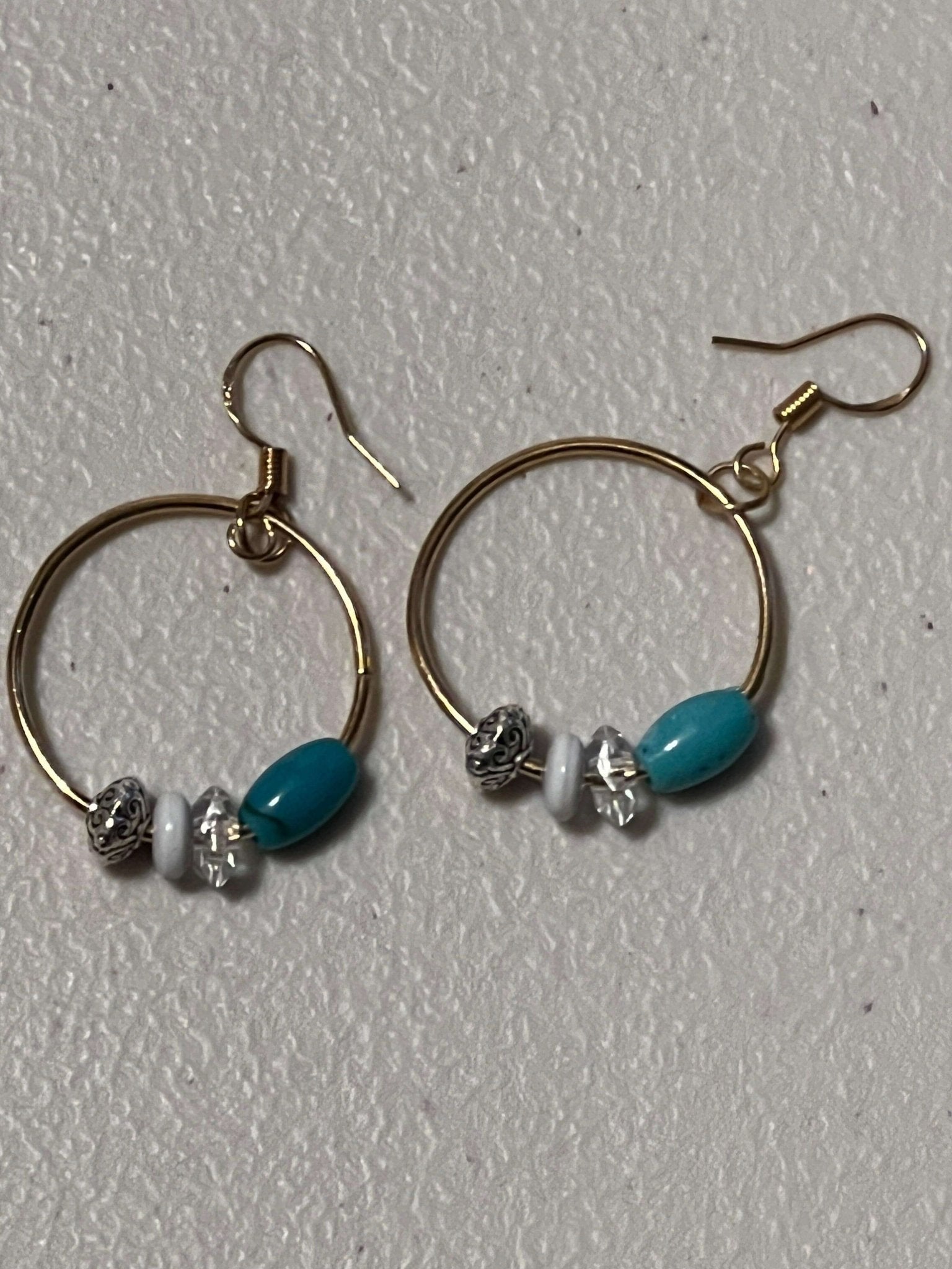 Skylite Turquoise Earrings - Bohemian Gold Beaded Hoops - Distinct Designs