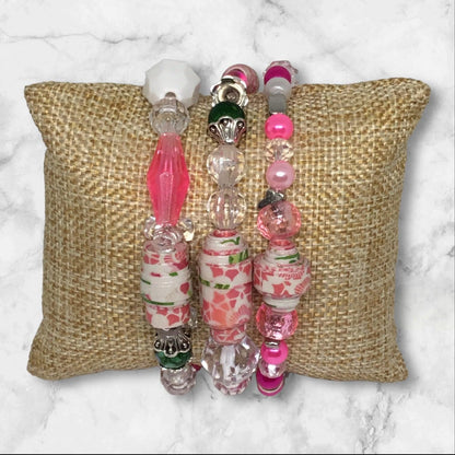 Rose Bud | Southern Charm Pink and Green Bracelet Set - Distinct Designs