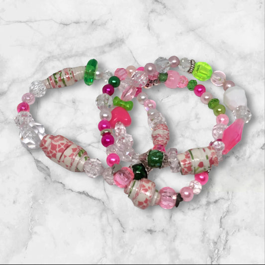 Rose Bud | Southern Charm Pink and Green Bracelet Set