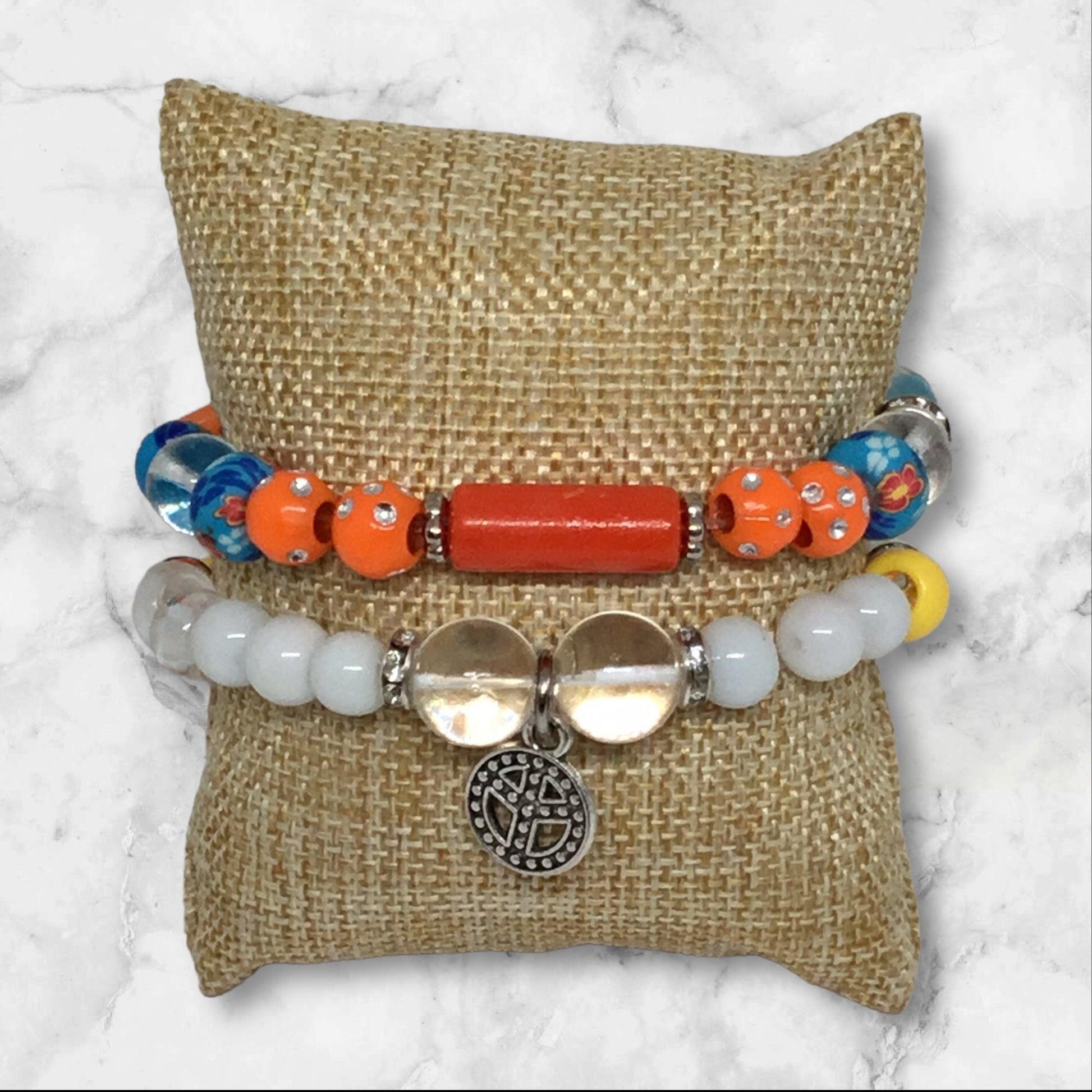 Sporty Beaded Charm Bracelet Set | Sporty Chic Handmade Jewelry - Distinct Designs