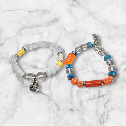 Sporty Beaded Charm Bracelet Set | Sporty Chic Handmade Jewelry - Distinct Designs