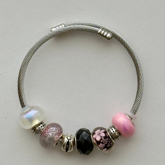 Stainless Steel Beaded Bangle | Classic Elegance Handmade Jewelry - Distinct Designs