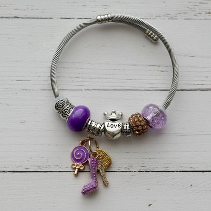 Stainless Steel Beaded Bangle | Classic Elegance Handmade Jewelry - Distinct Designs