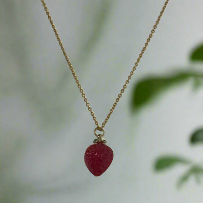 Strawberry Lampwork Pendant Necklace | Whimsical Minimalist Hypoallergenic Handmande Jewelry - Distinct Designs