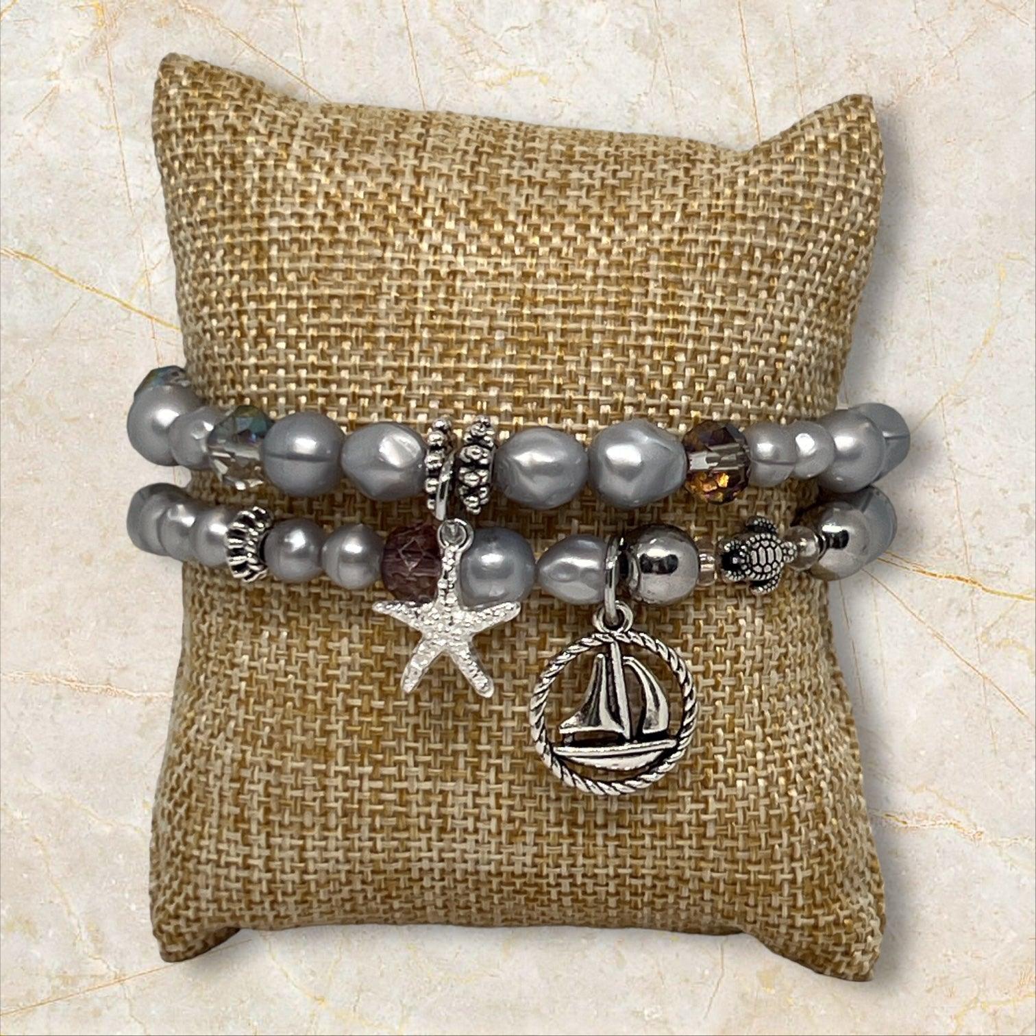Stretch Nautical Beaded Bracelet Set | Coastal Landing Handmade Jewelry - Distinct Designs