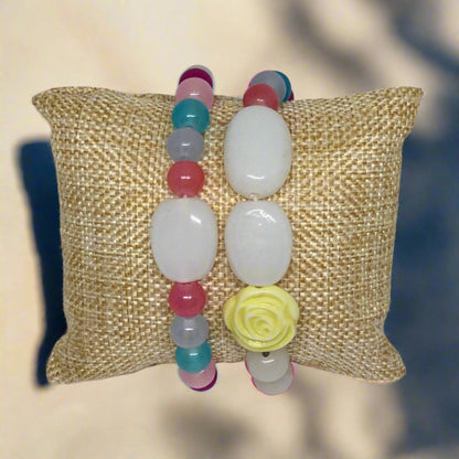 Wild Flowers | Boho Chic Glass Stretch Bracelet Set - Distinct Designs