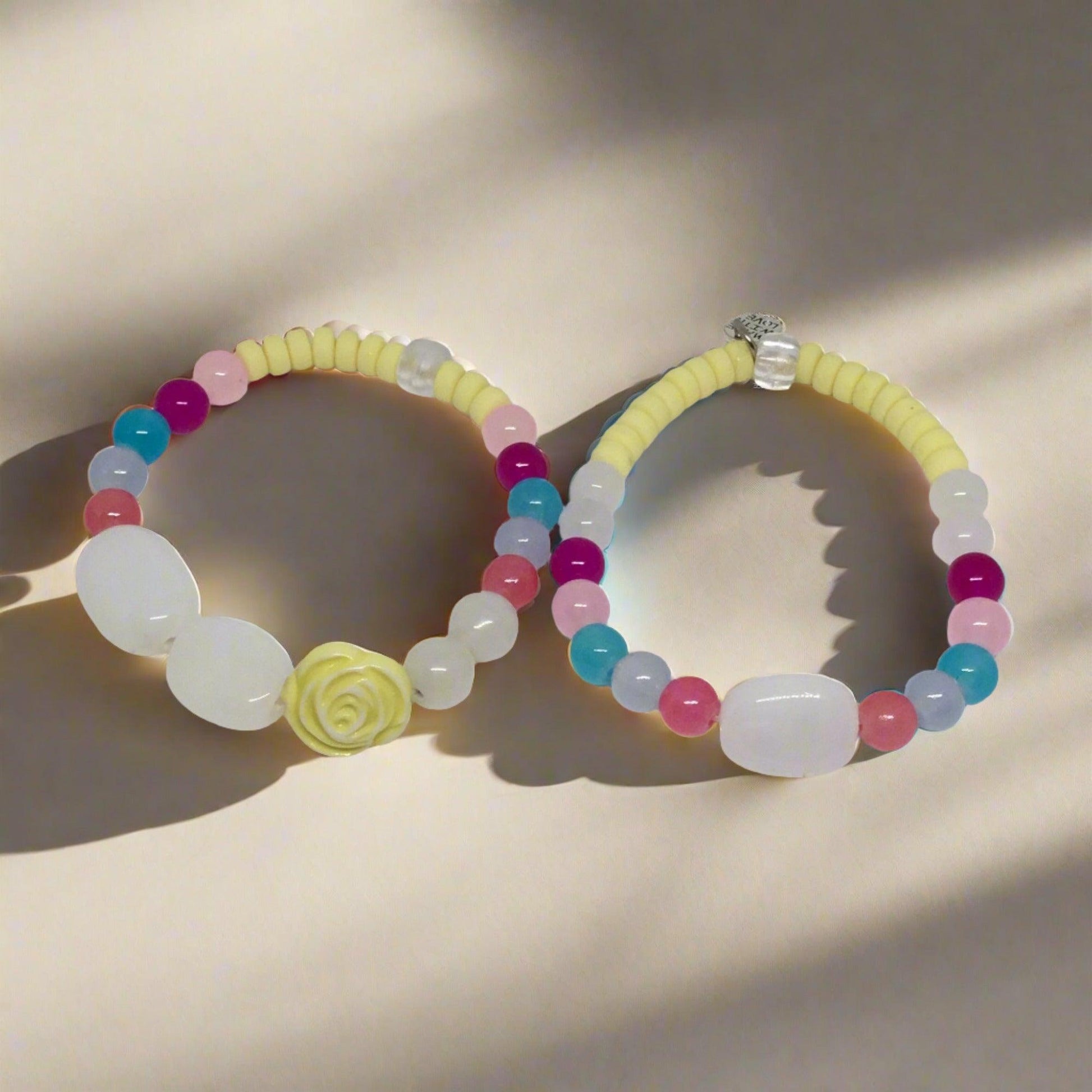 Wild Flowers | Boho Chic Glass Stretch Bracelet Set - Distinct Designs
