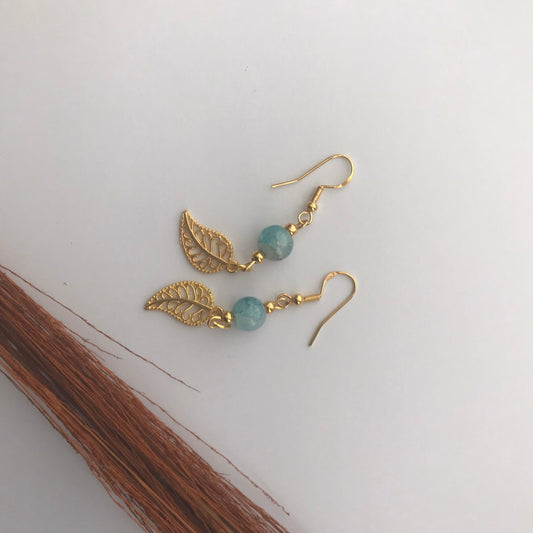 Turquoise Beaded Leaf Desgn Earrings | Nature - Inspired Coastal Earthy Tones Handmade Jewelry - Distinct Designs