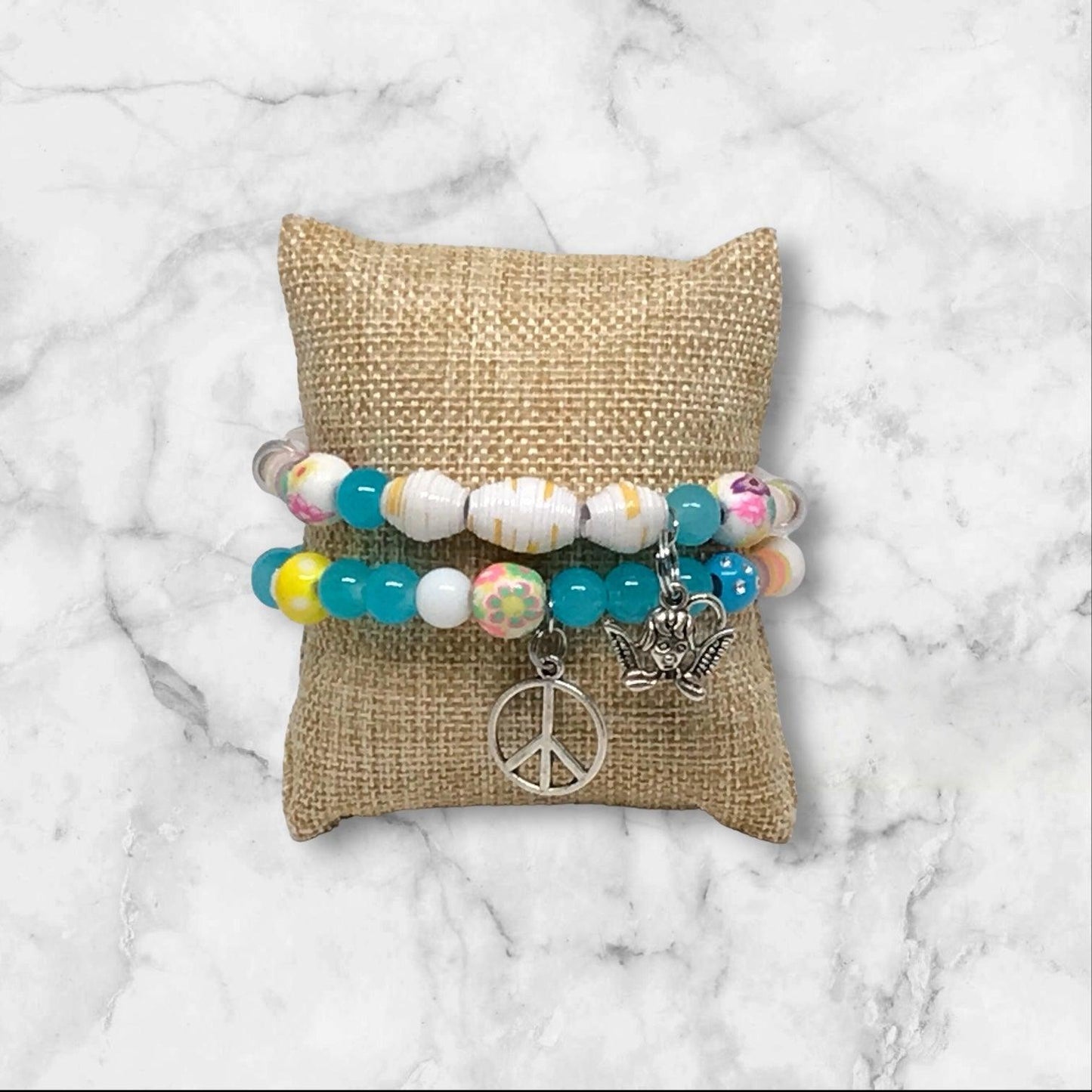 Unique Mixed Media Beaded Bracelet Set | Boho Chic Handmade Jewelry - Distinct Designs