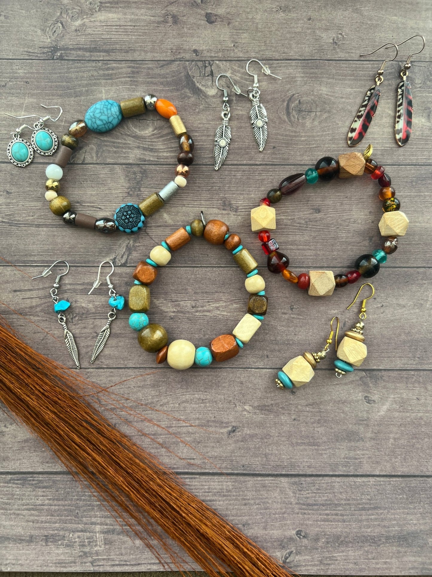 Wooden Beads Dangle Earrings | Lightweight Southwestern Tribal Boho Handmade Jewelry - Distinct Designs